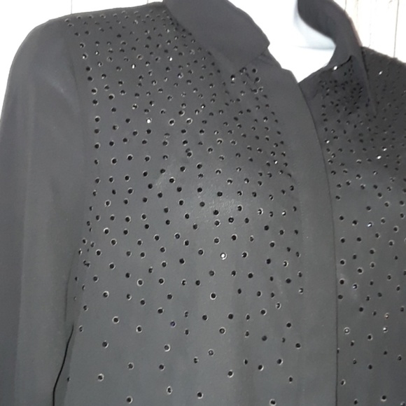 Black sequin sprinkled long sleeve blouse - Picture 3 of 3